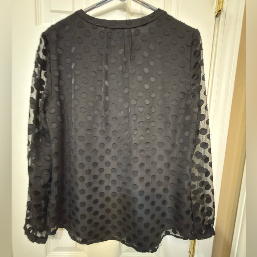 Talbots M Petite Women’s Sheer Polka Dot Black Blouse - Picture 3 of 7